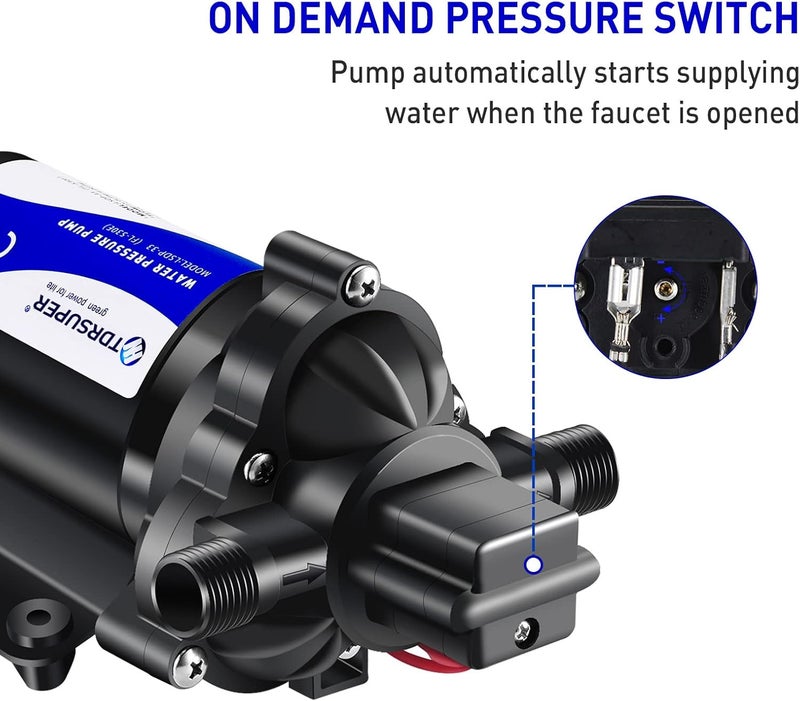 TDRSUPER Self-Priming Water Transfer Pump 110V AC, 4GPM 45PSI High Pressure Booster Pump, Black Stainless Steel Diaphragm Garden Sprinkler Pump for Home, Kitchen, Bathroom, Marine, Yacht - Image 4